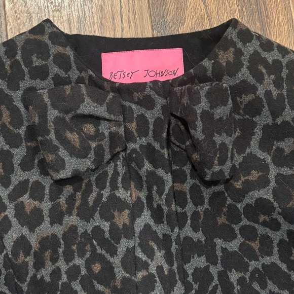 Betsey Johnson Women Collarless Leopard Print Wool Blend Coat -Size Medium - Picture 7 of 14